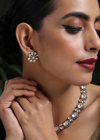 Silver Necklace Set With Victorian Inspired Polki And Cubic Zirconia Work Worthy Of A Fairytale By Paisley Pop