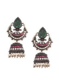 Silver Oxidized Dangler Earrings In Mix Metal Kalki