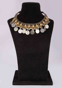 Silver plated adjustable chocker necklace with circular disc at the edges only on Kalki