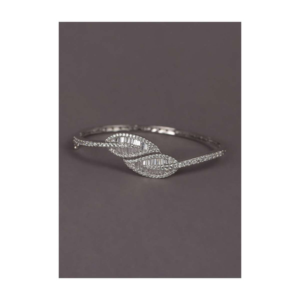 Silver Plated Bracelet With Stones And Bugle Beads In Leaf Motif Online - Kalki Fashion