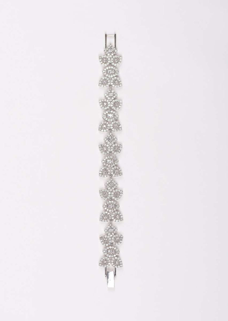 Silver Plated Bracelet With Stones And Crystals In Square And Leaf Motifs Online - Kalki Fashion