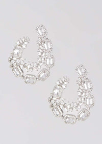 Silver Plated Earrings With Crystals And Stone In Leaf And Geometric Pattern Online - Kalki Fashion