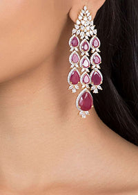 Silver Plated Earrings With Faux Diamonds And Ruby Stones In Modern Design By Aster