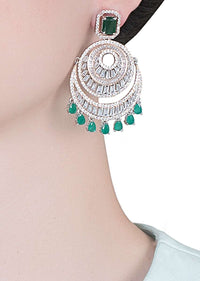 Silver Plated Earrings With Faux Emeralds And Diamonds In Circular Design By Aster