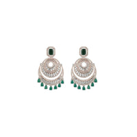 Silver Plated Earrings With Faux Emeralds And Diamonds In Circular Design By Aster
