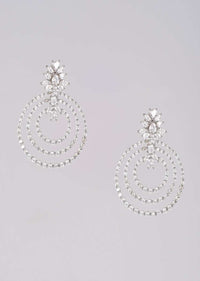 Silver Plated Earrings With Stones In Concentric Circles And Floral Pattern Online - Kalki Fashion