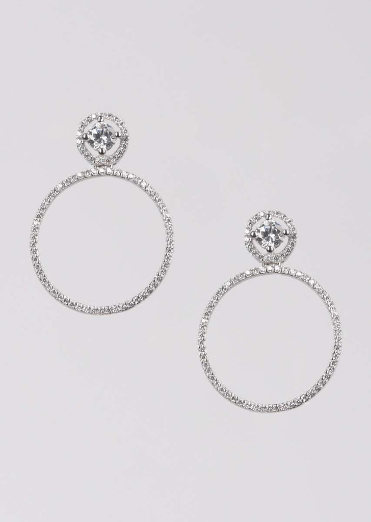 Silver Plated Earrings With Stones In Double Round Motifs Online - Kalki Fashion