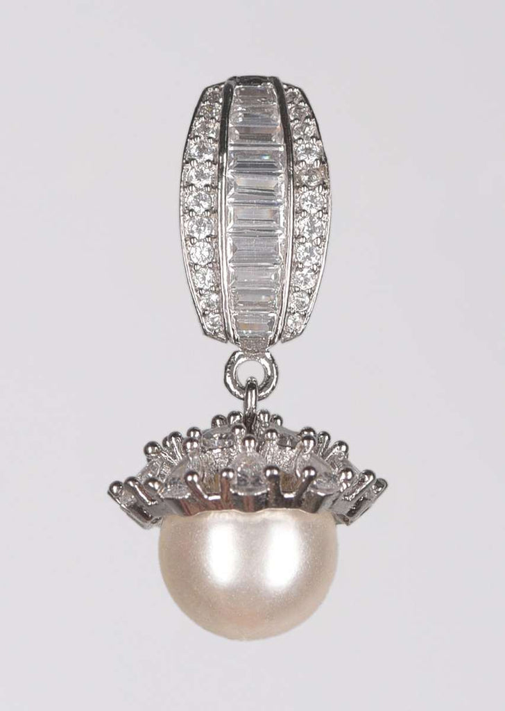 Silver Plated Earrings With Stones, Bugle Beads And Crystals And Dangling Pearl Online - Kalki Fashion