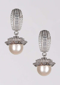 Silver Plated Earrings With Stones, Bugle Beads And Crystals And Dangling Pearl Online - Kalki Fashion