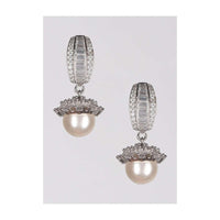 Silver Plated Earrings With Stones, Bugle Beads And Crystals And Dangling Pearl Online - Kalki Fashion