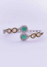 Silver Plated Fancy Kada Studded In Kundan And Jade Green Stone Online - Kalki Fashion