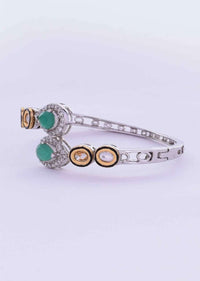 Silver Plated Fancy Kada Studded In Kundan And Jade Green Stone Online - Kalki Fashion
