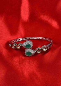 Silver Plated Fancy Kada Studded In Kundan And Jade Green Stone Online - Kalki Fashion