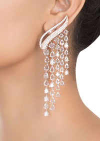Silver Plated Faux Diamond And Rose Cut Stone Waterfall Earrings By Aster