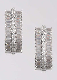 Silver Plated Hoop Earrings Studded With Stones And Bugle Beads Online - Kalki Fashion