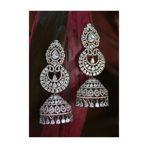 Silver Plated Jhumkas Studded With Stones In Ethnic And Crescent Motifs