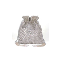 Silver Potli Bag With Embellished Chevron Pattern Online - Kalki Fashion