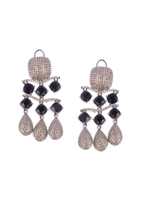 Silver And Black Finish Diamond Dangler Earrings In Mix Metal