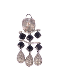 Silver And Black Finish Diamond Dangler Earrings In Mix Metal