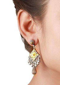 Silver And Gold Plated Vintage Earrings With Carved Flower And Dangling Bead Tassels Made In Sterling Silver By Sangeeta Boochra