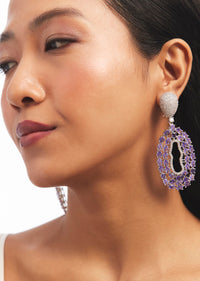 Silver And Purple Embellished Statement Drop Earrings