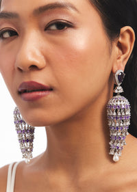 Silver And Purple Stone Embellished Jhumka Earrings