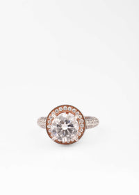 Silver And Rose Gold Plated Semi Precious Solitaire Ring With Rotating Disc And Swarovski Work