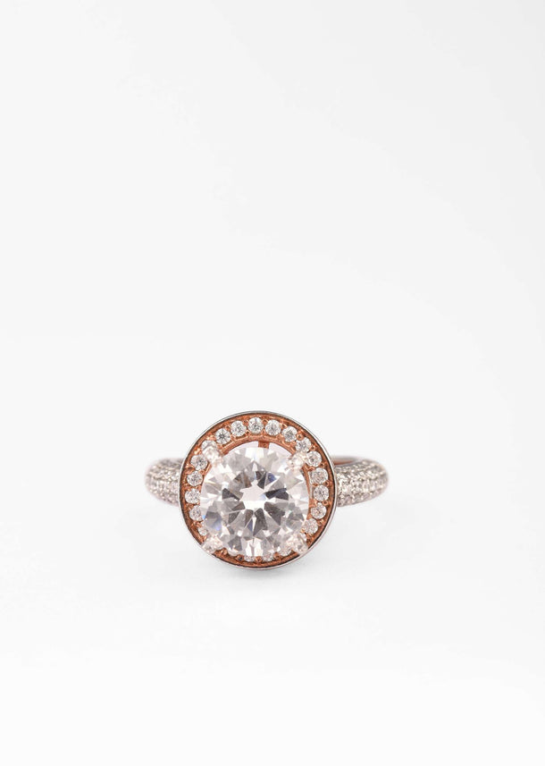 Silver And Rose Gold Plated Semi Precious Solitaire Ring With Rotating Disc And Swarovski Work