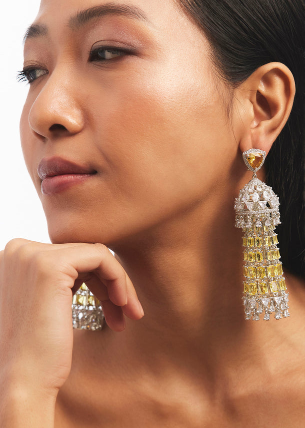 Silver And Topaz Studded Jhumka Earrings