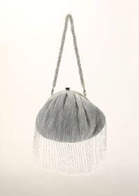 Silver Clutch In Crushed Sequins Fabric With Cut Dana Fringes On The Edges