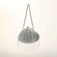 Silver Clutch In Crushed Sequins Fabric With Cut Dana Fringes On The Edges