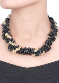 Silver Coiled Necklace With Yellow And Black Gemstones Made In Sterling Silver By Sangeeta Boochra