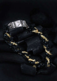 Silver Coiled Necklace With Yellow And Black Gemstones Made In Sterling Silver By Sangeeta Boochra