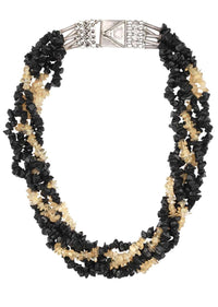 Silver Coiled Necklace With Yellow And Black Gemstones Made In Sterling Silver By Sangeeta Boochra