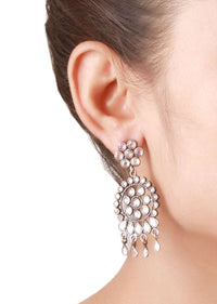 Silver Earrings Adorned With Checker Stone In Floral Motifs Made In Sterling Silver By Sangeeta Boochra