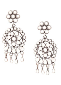 Silver Earrings Adorned With Checker Stone In Floral Motifs Made In Sterling Silver By Sangeeta Boochra