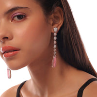 Silver Earrings With Dome Designs Adorned With White & Pink Stones