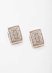 Silver Earrings With Rose Gold Plating And Swarovski Studded Geometric Design