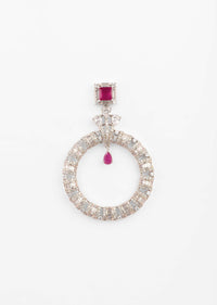 Silver Earrings With Swarovski Stones Studded In Round Motif And Maroon Stone Accent