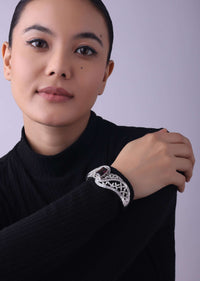 Silver Finish Bangle In Mix Studded With Zircon