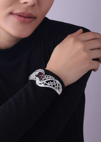 Silver Finish Bangle In Mix Studded With Zircon