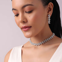 Silver Finish Choker Belt And Linear Danglers with faux Diamonds