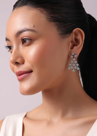 Silver Finish Choker Set with Aqua Green Stone Drops