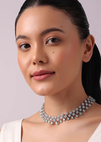Silver Finish Choker Set with Aqua Green Stone Drops