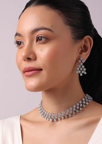 Silver Finish Choker Set with Aqua Green Stone Drops