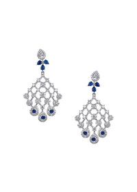 Silver Finish Choker Set With Sapphire Stones And White Zirconia
