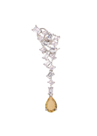 Silver Finish Danglers With Champagne Yellow Rhinestone Drops