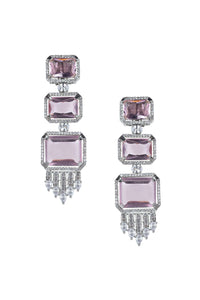 Silver Finish Danglers Studded With Pink Faux Stones