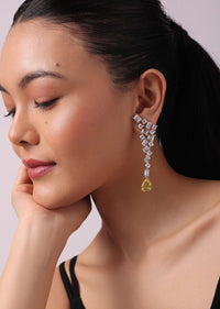 Silver Finish Danglers With Champagne Yellow Rhinestone Drops