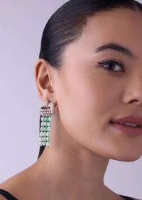 Silver Finish Danglers With Green Beaded Zircon